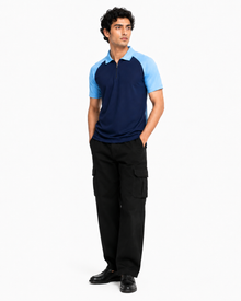 Men’s Color Block Polo T-Shirt - Navy Sky Blue