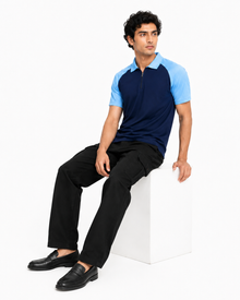 Men’s Color Block Polo T-Shirt - Navy Sky Blue