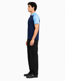 Men’s Color Block Polo T-Shirt - Navy Sky Blue