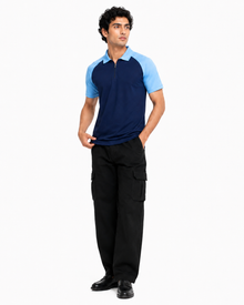 Men’s Color Block Polo T-Shirt - Navy Sky Blue