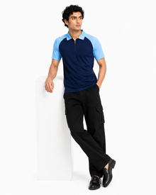 Men’s Color Block Polo T-Shirt - Navy Sky Blue