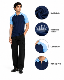Men’s Color Block Polo T-Shirt - Navy Sky Blue