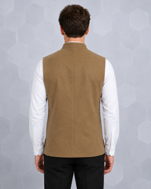 Men's Textured Camel Nehru Jacket | Classic Mandarin Collar Sleeveless Ethnic Waistcoat