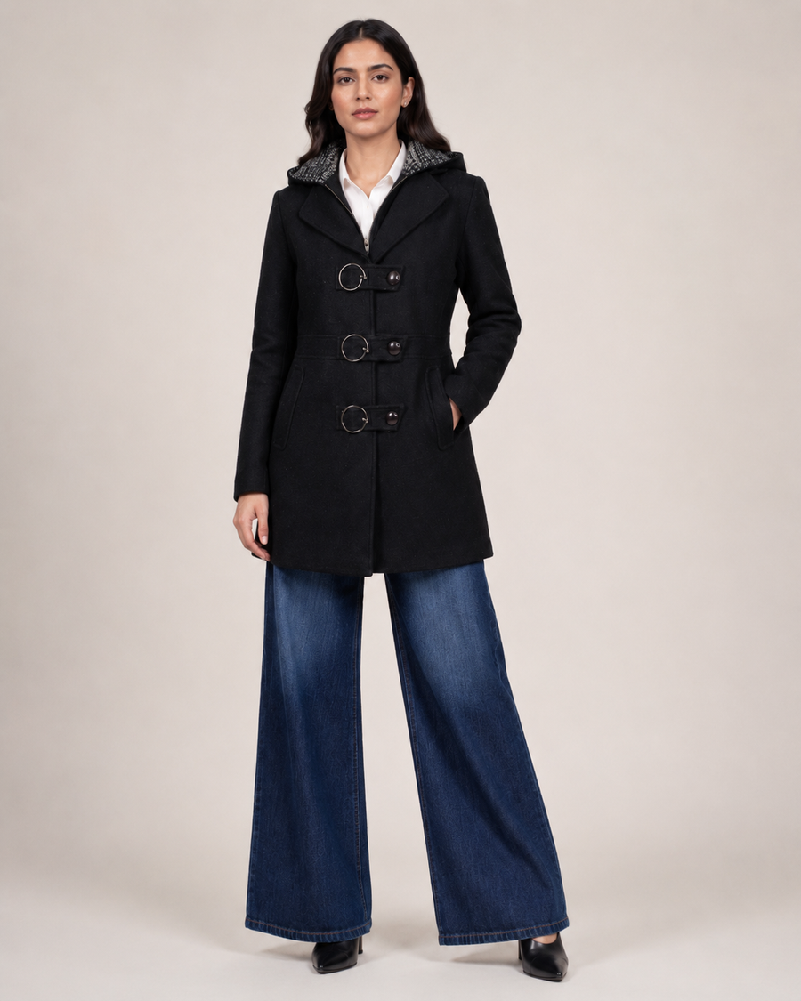 Women’s Grey Textured Longline Winter Coat