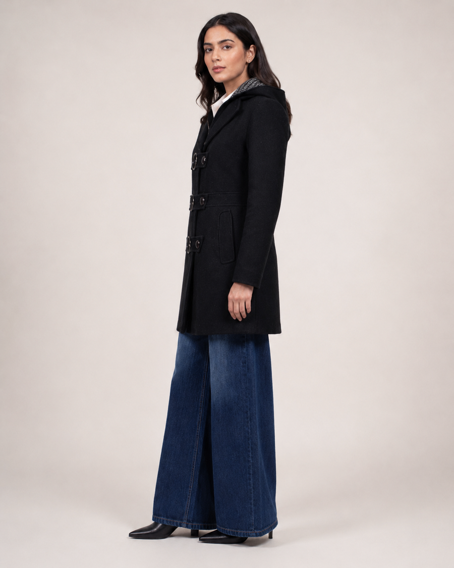 Women’s Grey Textured Longline Winter Coat