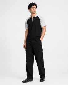 Men’s Color Block Polo T-Shirt - Black Grey