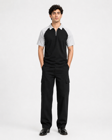 Men’s Color Block Polo T-Shirt - Black Grey