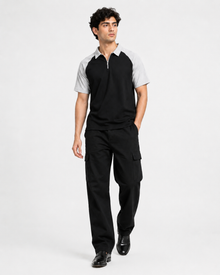 Men’s Color Block Polo T-Shirt - Black Grey