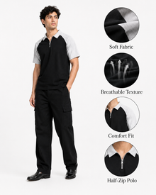 Men’s Color Block Polo T-Shirt - Black Grey