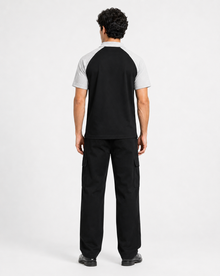 Men’s Black & Grey Colour-Block Polo T-Shirt