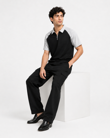 Men’s Color Block Polo T-Shirt - Black Grey