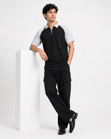 Men’s Color Block Polo T-Shirt - Black Grey