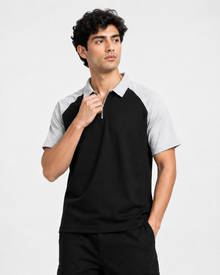 Men’s Color Block Polo T-Shirt - Black Grey