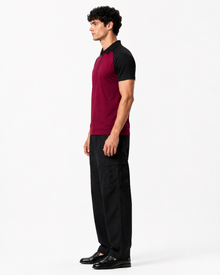 Men’s Color Block Polo T-Shirt - Burgundy Black
