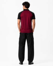 Men’s Color Block Polo T-Shirt - Burgundy Black