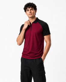 Men’s Color Block Polo T-Shirt - Burgundy Black