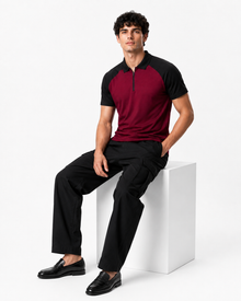 Men’s Color Block Polo T-Shirt - Burgundy Black