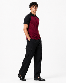 Men’s Color Block Polo T-Shirt - Burgundy Black