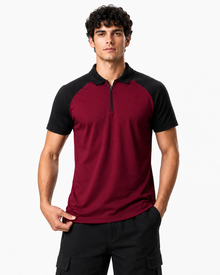 Men’s Color Block Polo T-Shirt - Burgundy Black