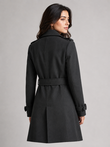 Black belted coat for women - back view