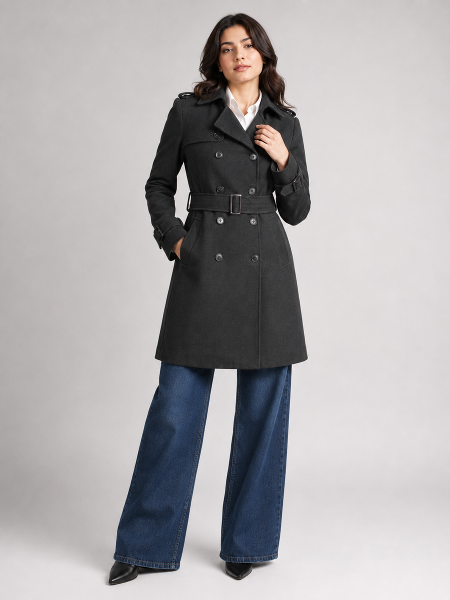 Women’s Black Double-Breasted Belted Coat