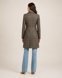 Brown glen plaid tailored women's coat - back view