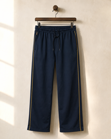Men's navy blue track pant product-only hanger view