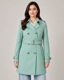 Mint green belted coat for women - back view