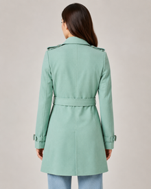 Mint green belted coat for women - waist belt detail