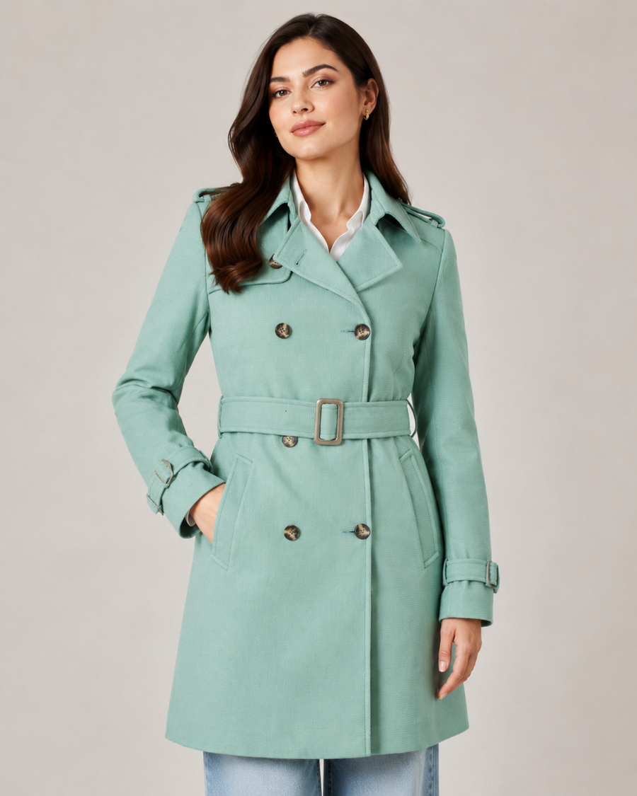Women’s Mint Green Double-Breasted Belted Coat