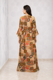 MMASTER women's beige multicolour printed maxi dress back view