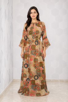 MMASTER women's beige multicolour printed maxi dress front view