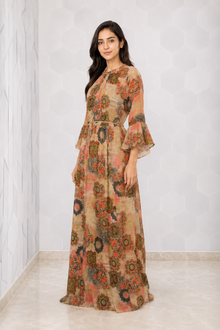 MMASTER women's beige multicolour printed maxi dress side view