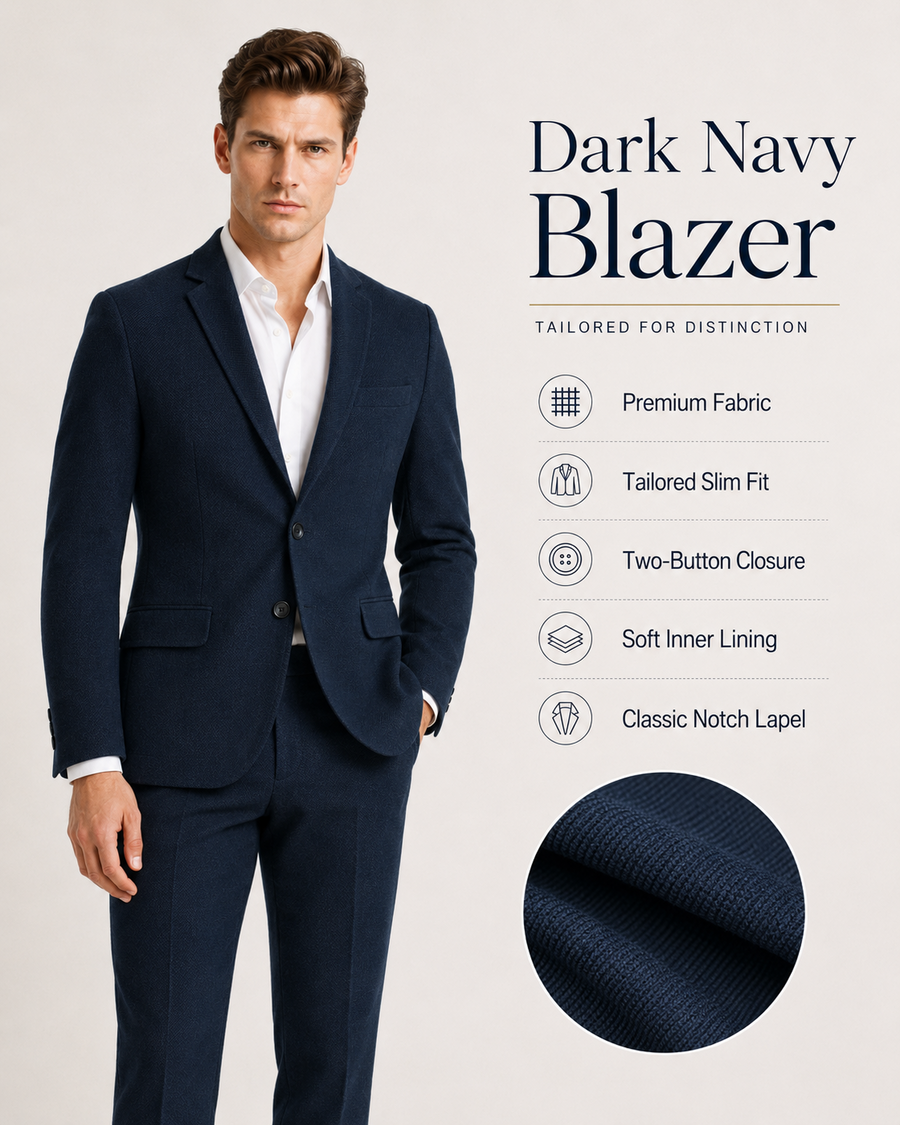 Men’s Dark Navy Textured Tailored Blazer
