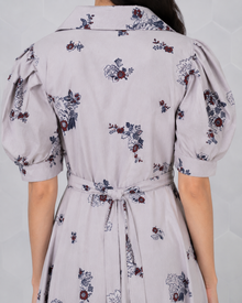 MMASTER floral puff sleeve maxi dress back tie belt detail