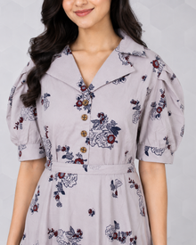 MMASTER floral puff sleeve maxi dress front close view