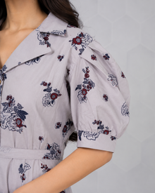 MMASTER floral puff sleeve maxi dress sleeve and collar detail