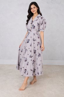 MMASTER floral puff sleeve maxi dress three-quarter view