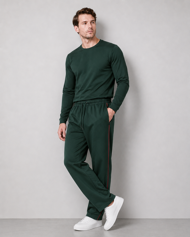 MMASTER men's forest green side-piping track pants front full view