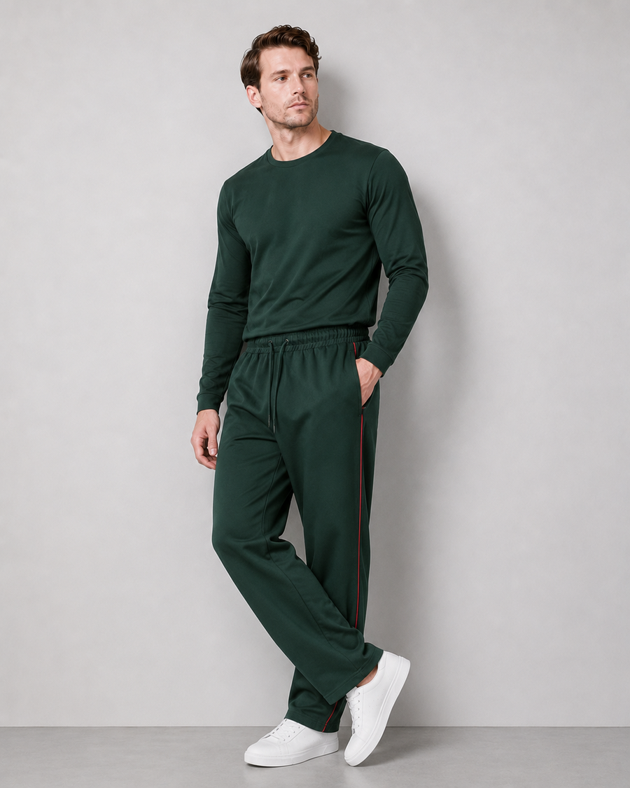Men’s Forest Green Track Pants with Red Side Piping