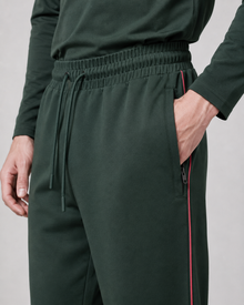 MMASTER men's forest green track pants elastic waist and zip pocket detail