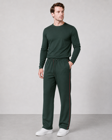 MMASTER men's forest green track pants front standing view