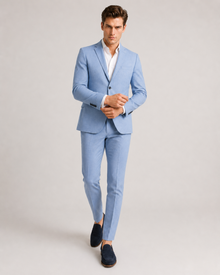 MMASTER men's light blue blazer walking view