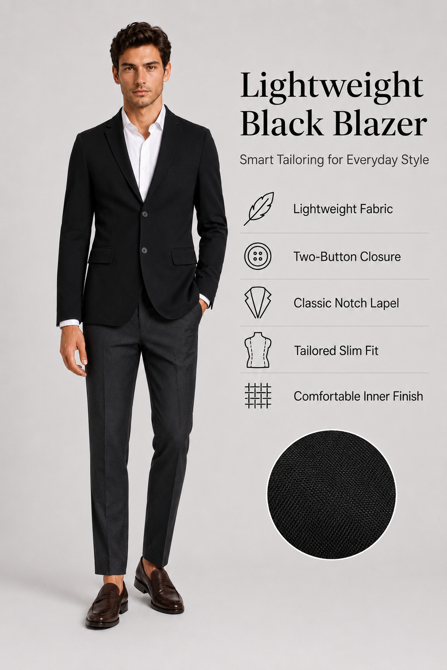 Men’s Black Lightweight Tailored Blazer