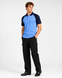 Sky blue navy color block polo T-shirt