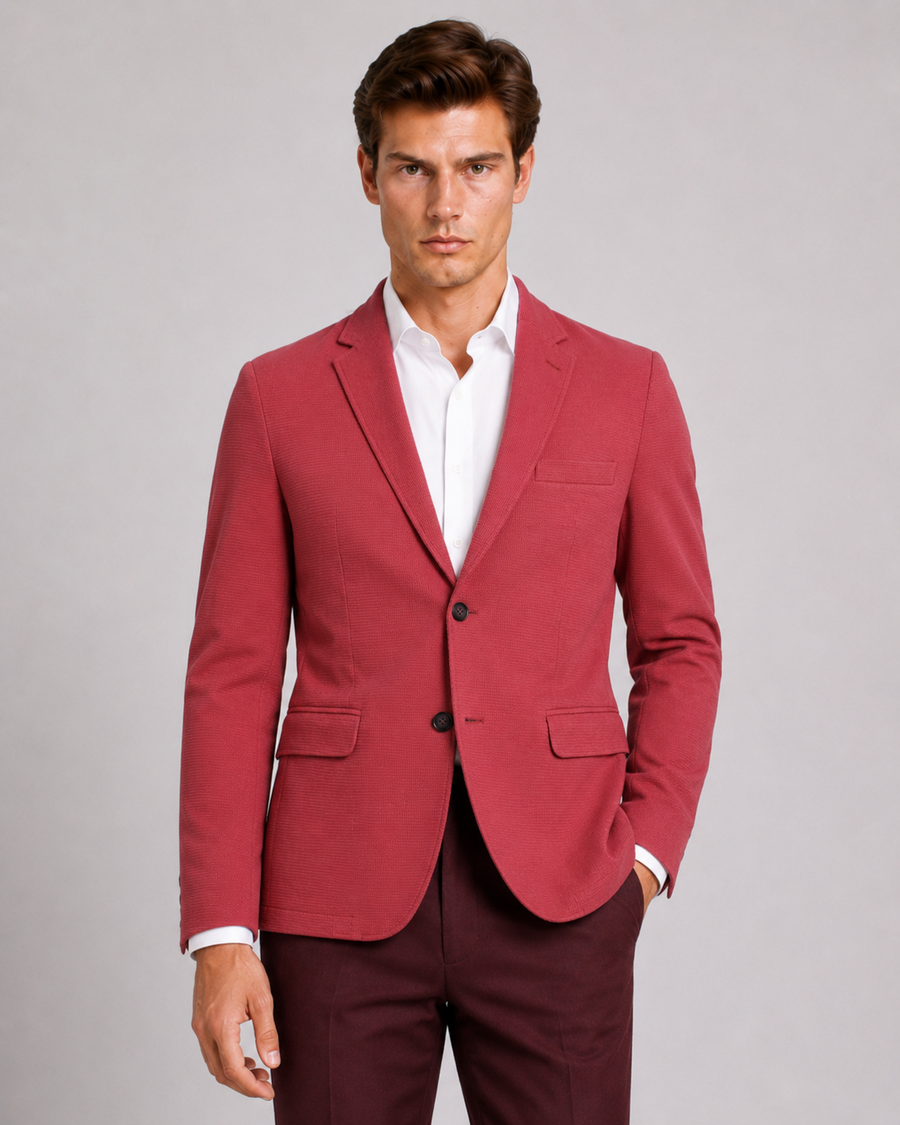 Men’s Rose-Red Lightweight Textured Blazer