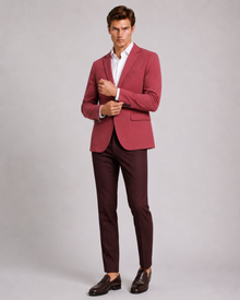 MMASTER men's rose red blazer cuff and sleeve detail pose