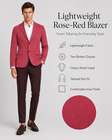 MMASTER men's lightweight rose red blazer features and fabric detail