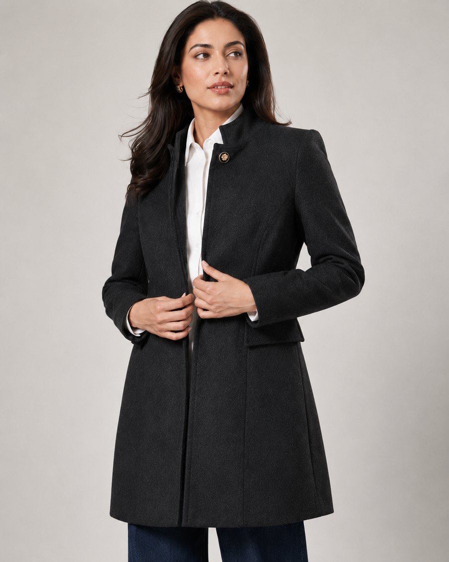 Women’s Charcoal Black Stand-Collar Winter Coat