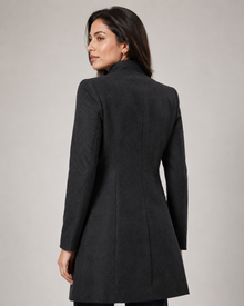 Women's charcoal black tailored winter coat back view
